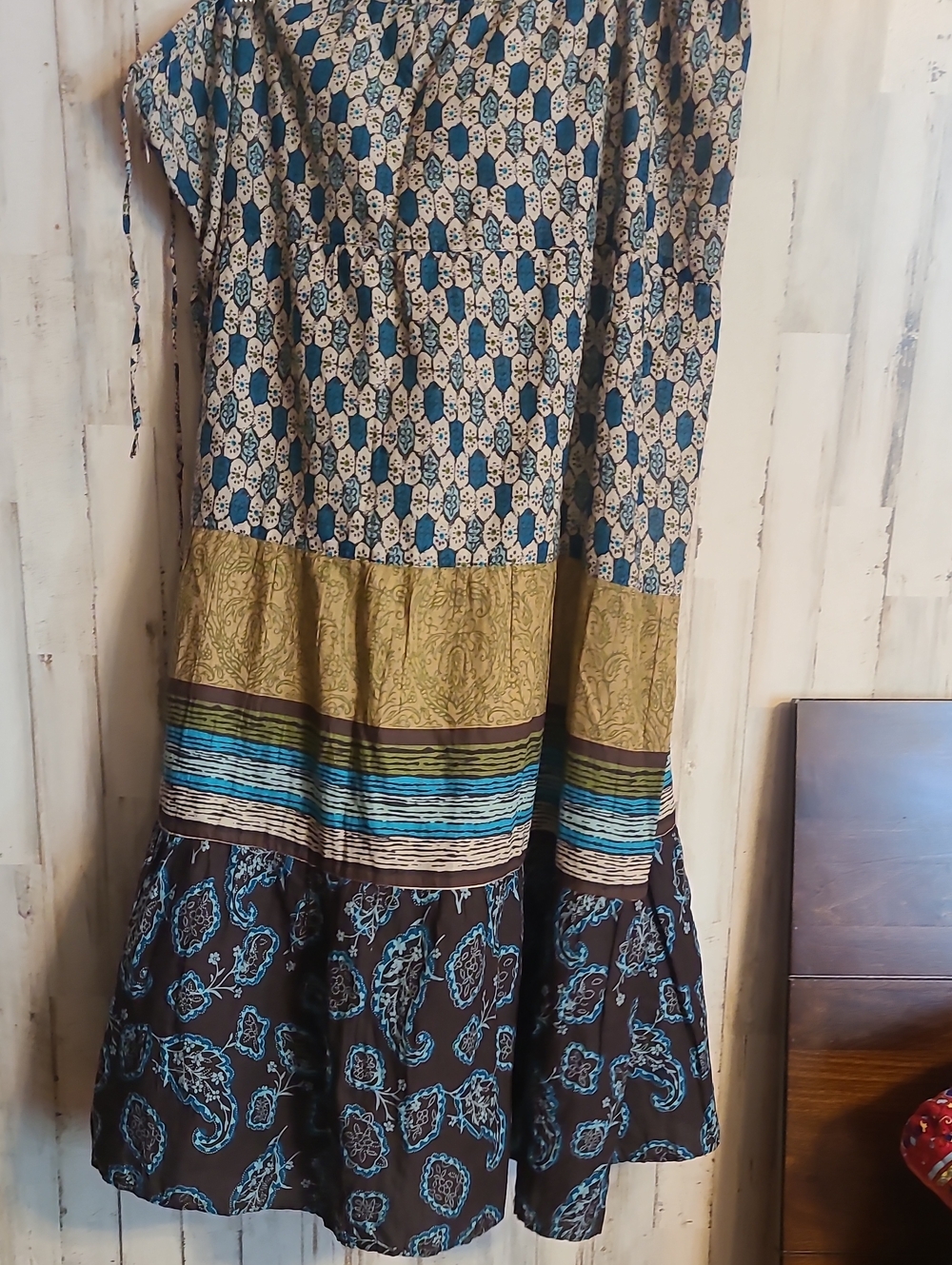 Tracy Evans Mixed-Print Skirt Teal, Brown and Olive